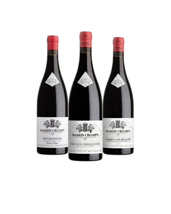 Vin rouge Maison Champy - Cuvée Edme Pinot Noir 2023 - AOP Bourgogne - 13.0%, Maison Champy - AOP Pernand Vergelesses 2023 - 12.50% - Maison Champy - AOP Chorey-lès-Beaune 2020 - 13.50%